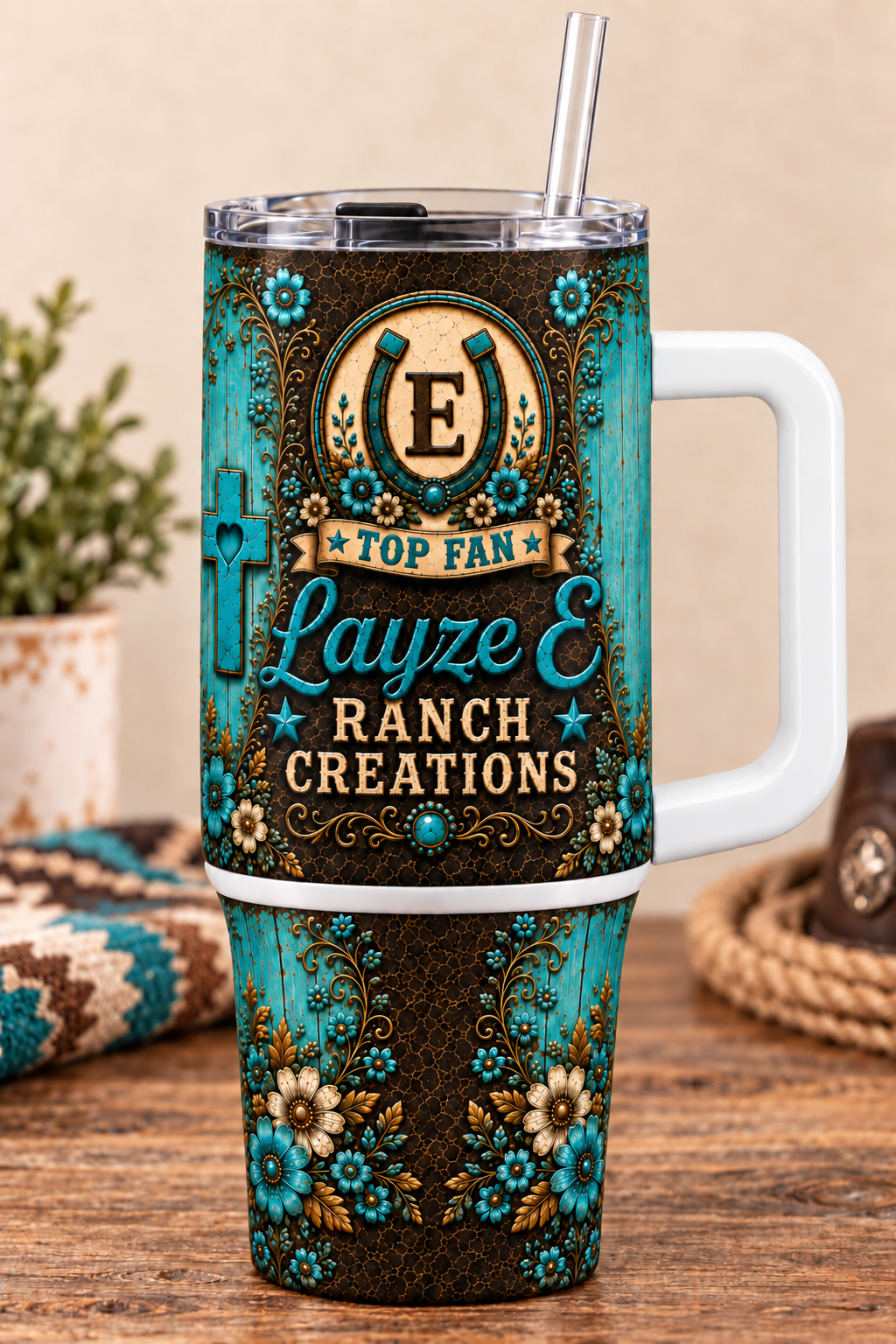 40 oz custom stainless steel tumbler with handle by Layze E Ranch Creations