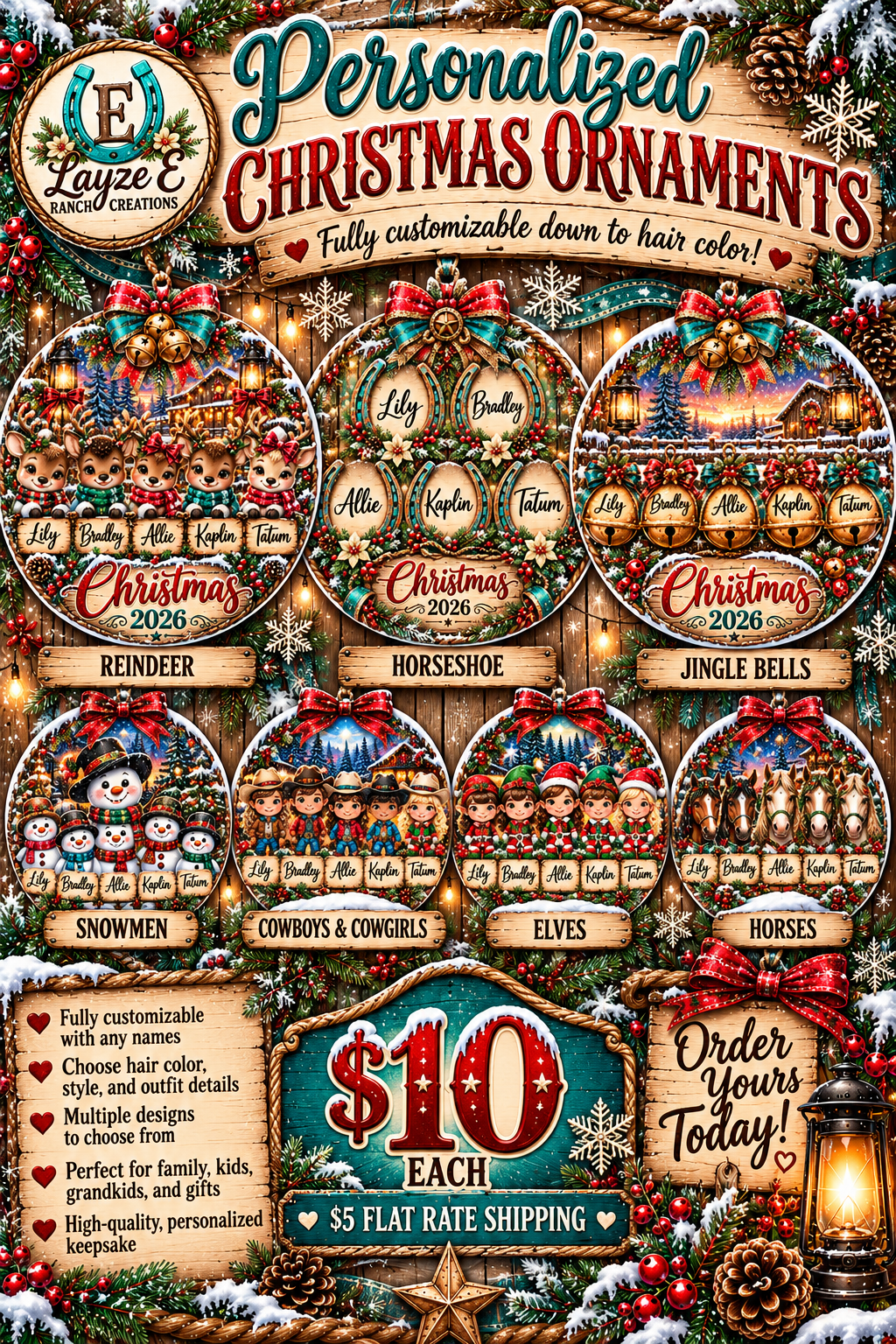 Personalized Western Christmas Ornaments by Layze E Ranch Creations